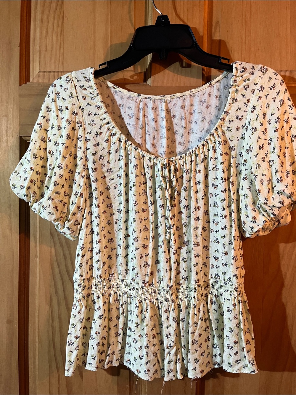 Women's Yellow Floral Peasant Top - Lightweight Short Sleeve